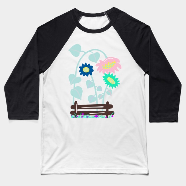 FENCE WITH SUNFLOWERS Baseball T-Shirt by aroba